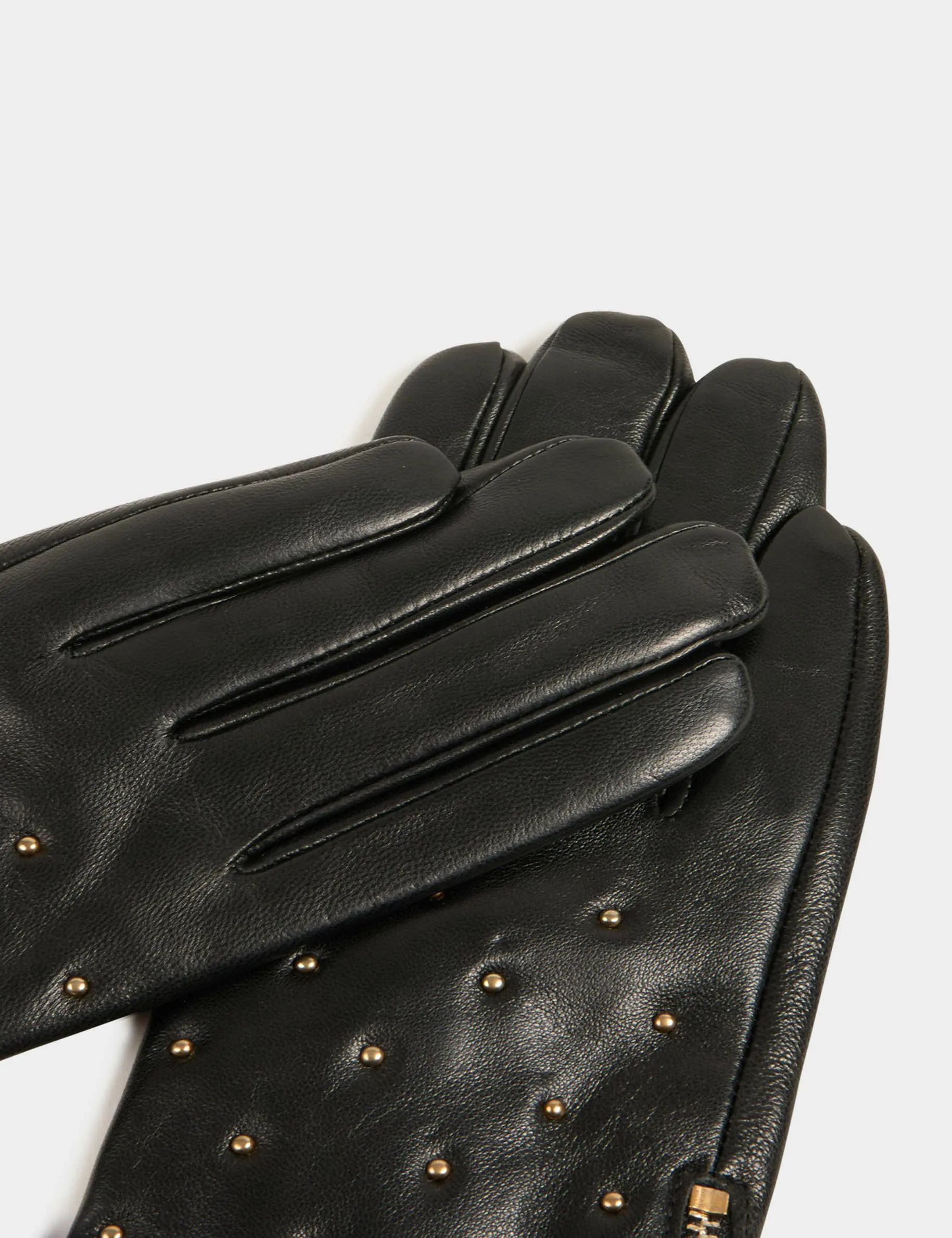 Leather gloves with studs black women