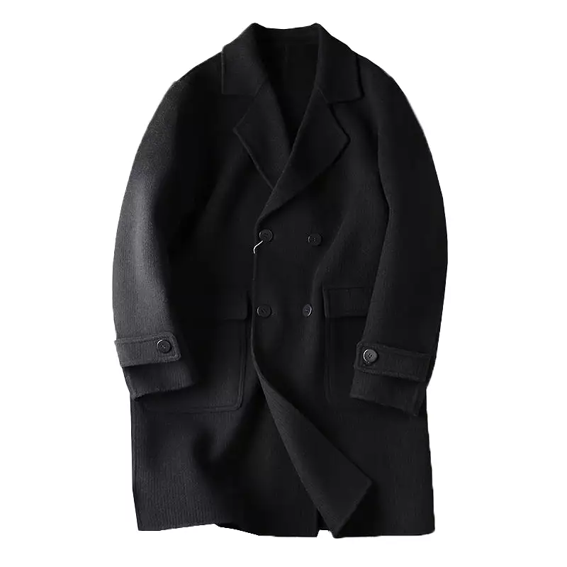 Lt. Luxury men's mid-length double-breasted woolen coat jacket