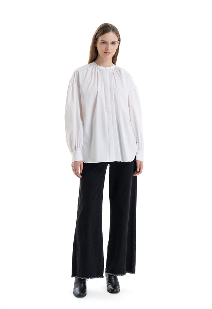 Mandarin Solid Side Slits Blouse