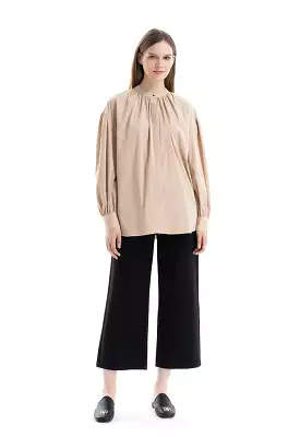 Mandarin Solid Side Slits Blouse