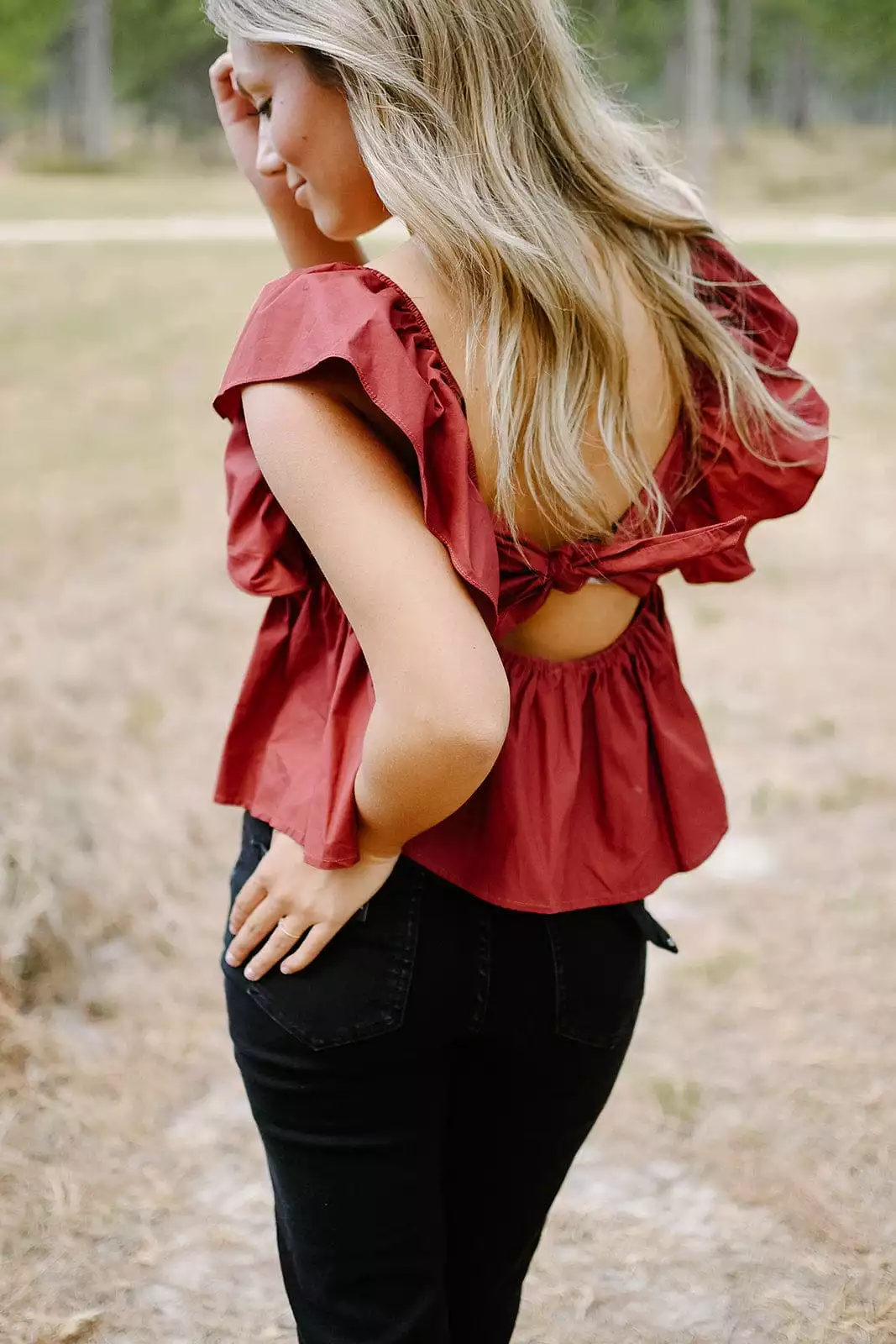 Maroon Tie Back Babydoll Top