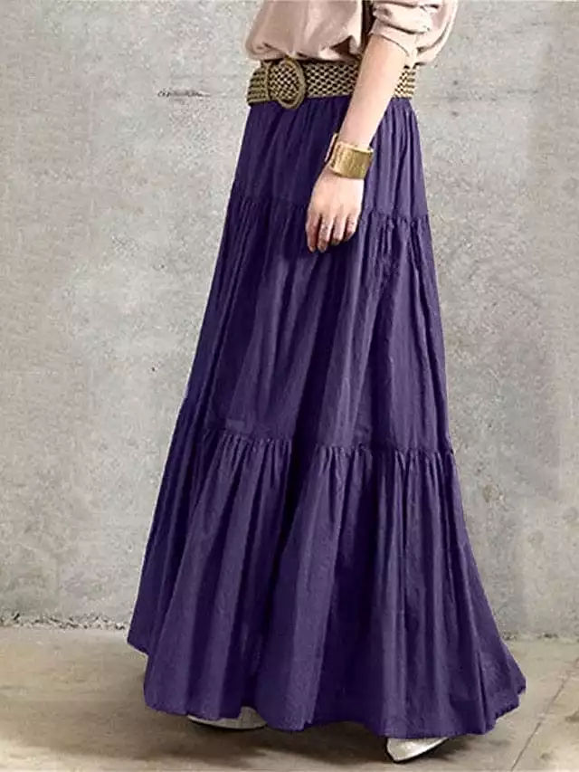 Maxi Cotton Skirt for Women in Black, Wine, Purple, and Brown