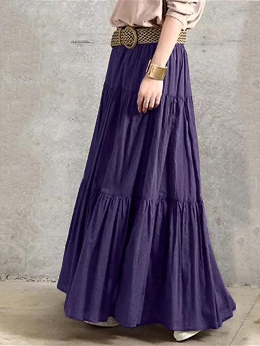 Maxi Cotton Skirt for Women in Black, Wine, Purple, and Brown