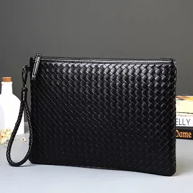 Men bag Leather Weave Knitting Clutch Bag Shoulder bag Wallet Handy Bag Handbags Day Clutches Male Large black Purses Clutch S34