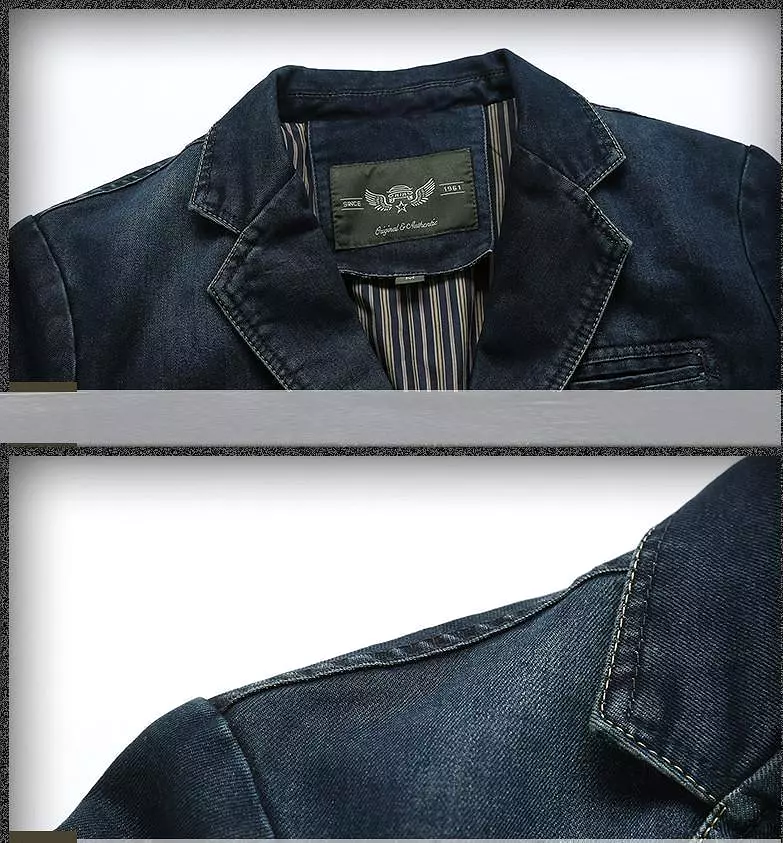 Men Blazer - Cowboy Denim Jeans Blazer