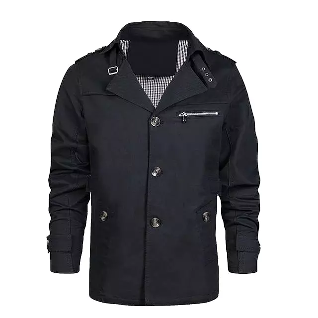 Men's Casual Coat Long Windbreaker Jacket Long Spring Military Jacket Coat Single-Breasted Notch Lapel Parka S4724390