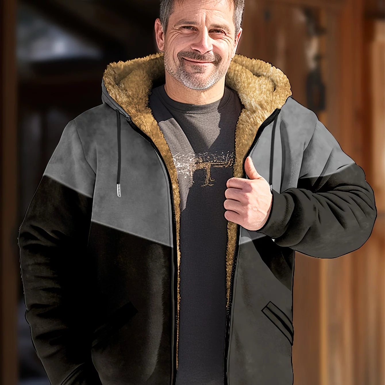 Men's Color Block Fleece-Lined Winter Coat: Style Meets Comfort (Item ID: KX32370)