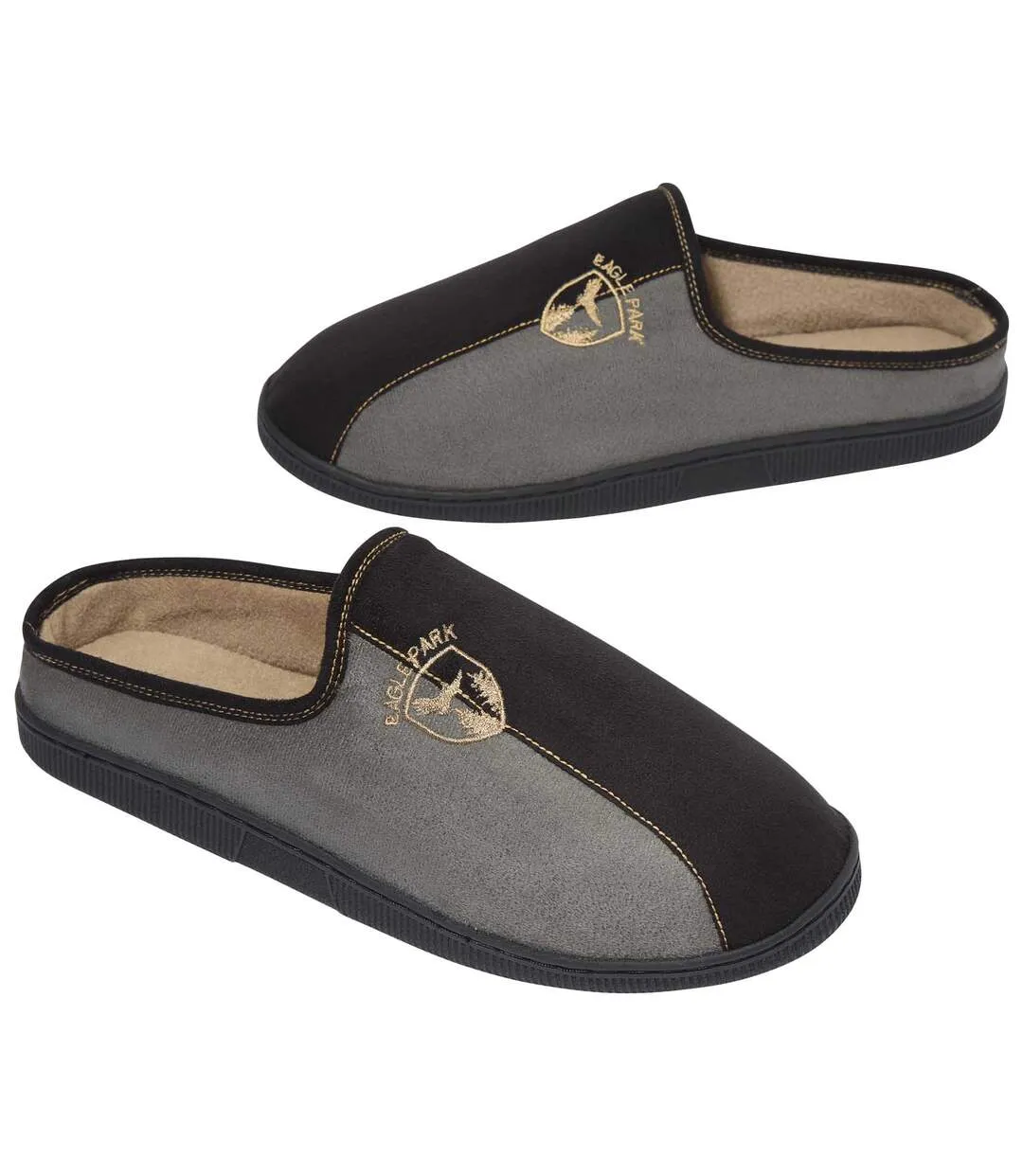 Men's Fleece-Lined Slippers - Black Grey