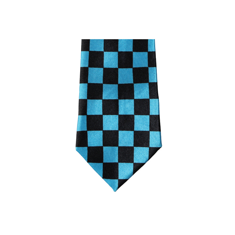 Mens Ocean Blue & Black Checkered 5cm Skinny Neck Tie