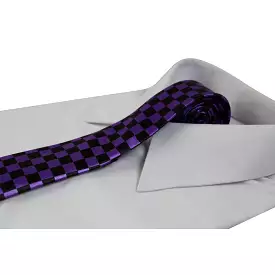 Mens Purple & Black Checkered 5cm Skinny Neck Tie