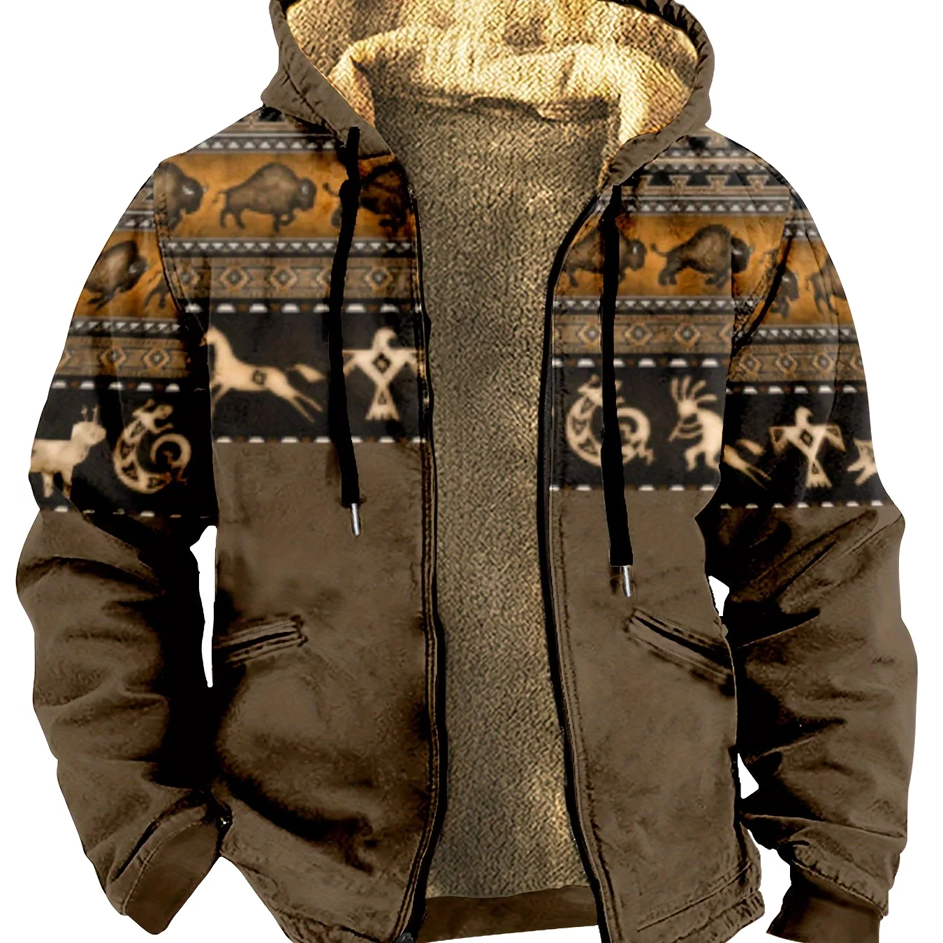 Men's Random Print Hooded Polyester Coat for Fall & Winter (Item ID: XG31763)