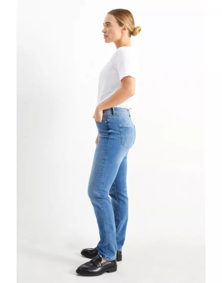 Mid Rise Slim Jeans Stretchable Mid Blue