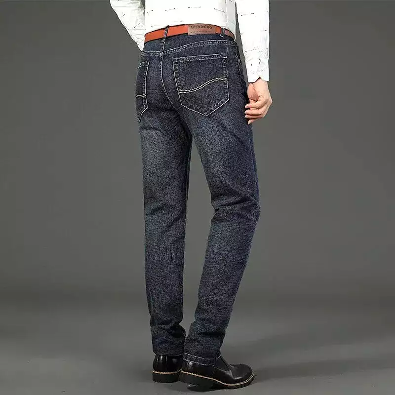 New Business Men's Jeans Casual Straight Stretch Fashion Classic Blue Black Work Denim Trousers Male Brand Clothing Size 32-38