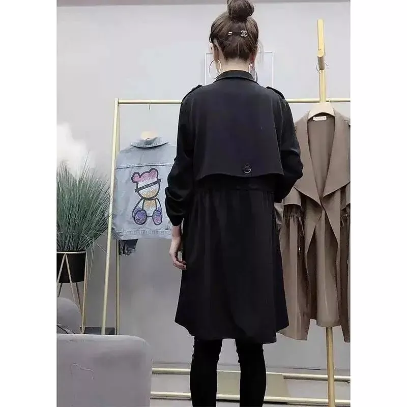 New Women's Trench Coat Long Thin Casual Windbreaker Female Overcoats Loose Drawstring Outwear Cardigan Abrigos Mujer B-32180