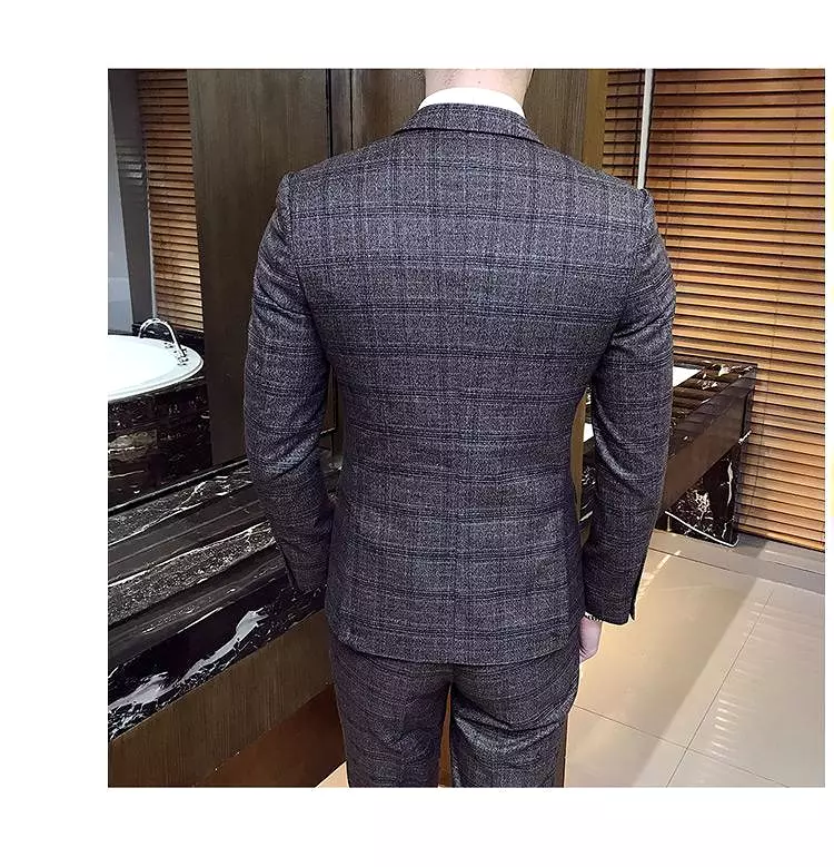 Office Ready Plaid Three Piece Suit