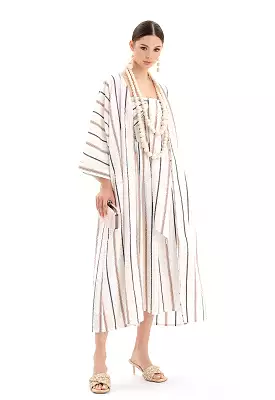 Open Front Striped Maxi Kimono