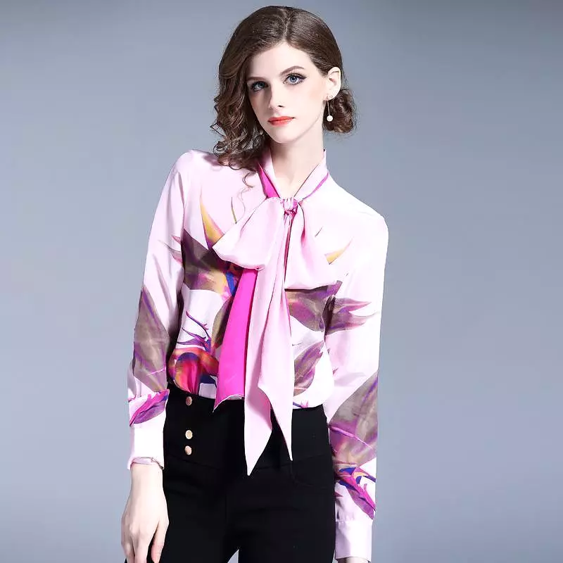 Pink Bow Tie Women Blouse