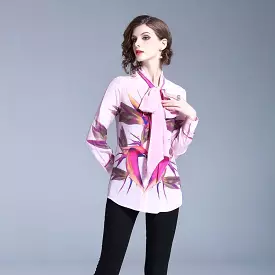 Pink Bow Tie Women Blouse