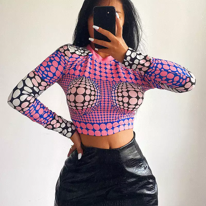 Polka-Dot Knit Crop Top