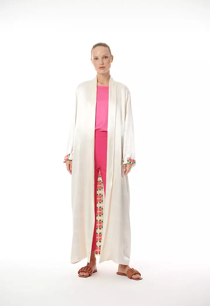 Printed Lining Solid Outer Maxi Open Abaya