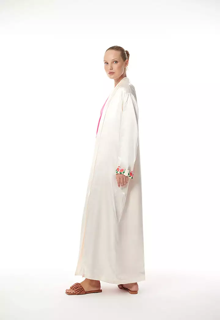 Printed Lining Solid Outer Maxi Open Abaya