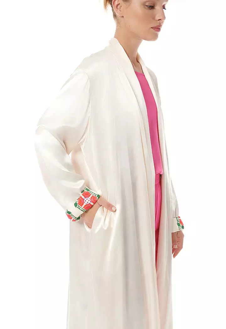 Printed Lining Solid Outer Maxi Open Abaya