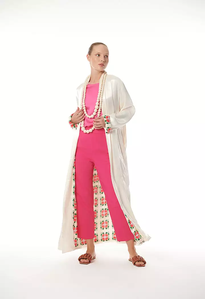 Printed Lining Solid Outer Maxi Open Abaya