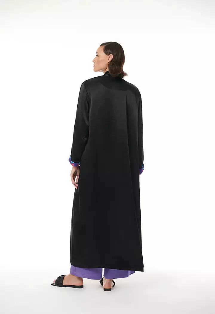 Printed Lining Solid Outer Maxi Open Abaya