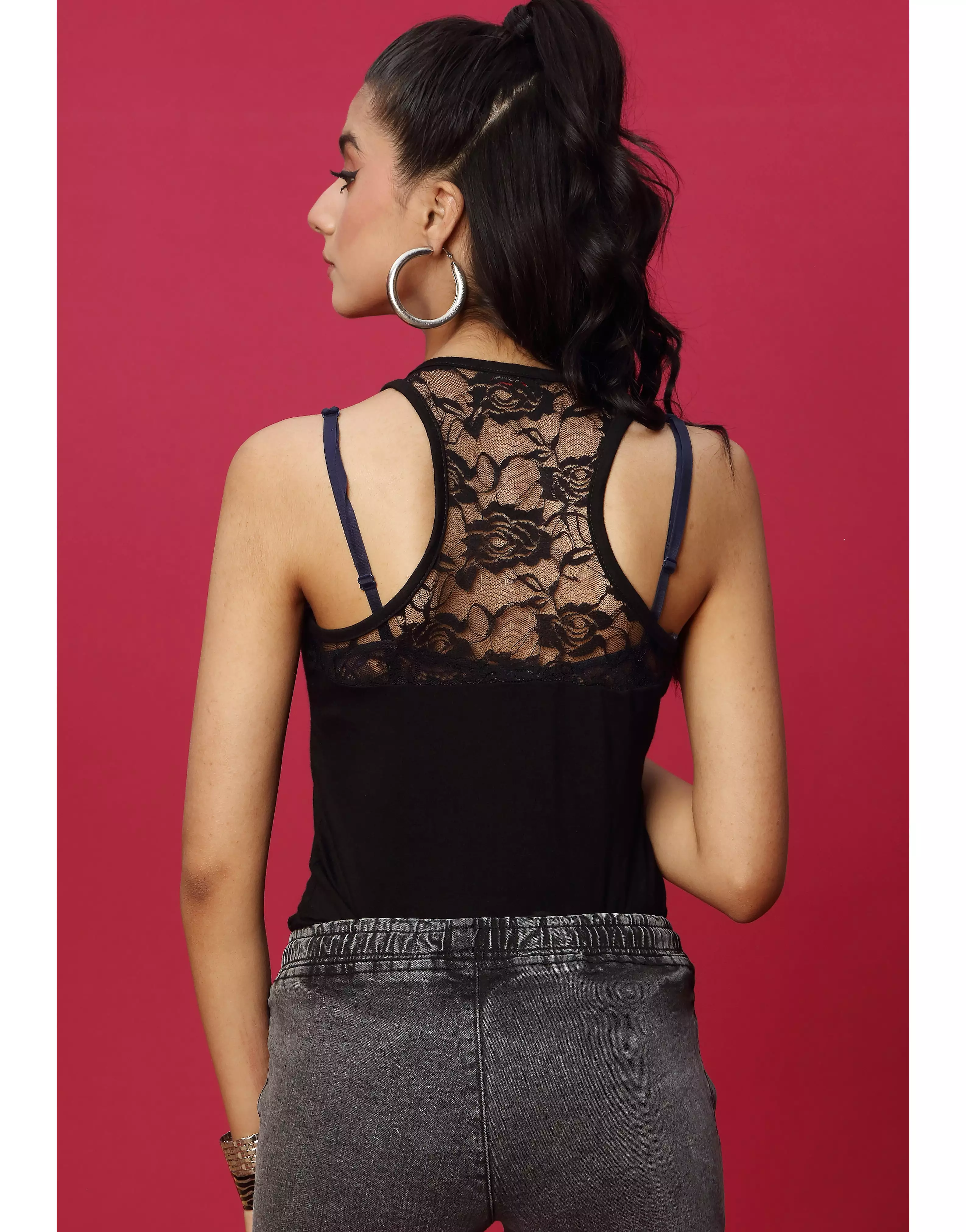 Racer back Lace Tank Top Black