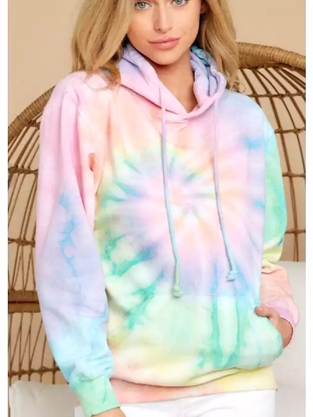 Rainbow Tie-Dye Hoodie Pullover for Women