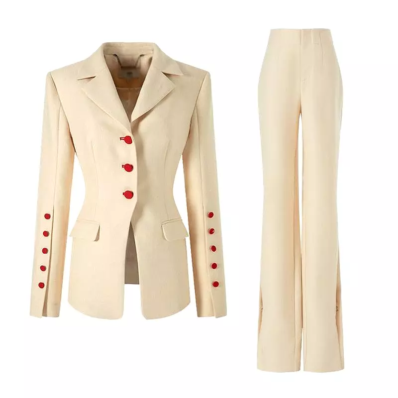 Red Buttons Formal Business Pantsuit