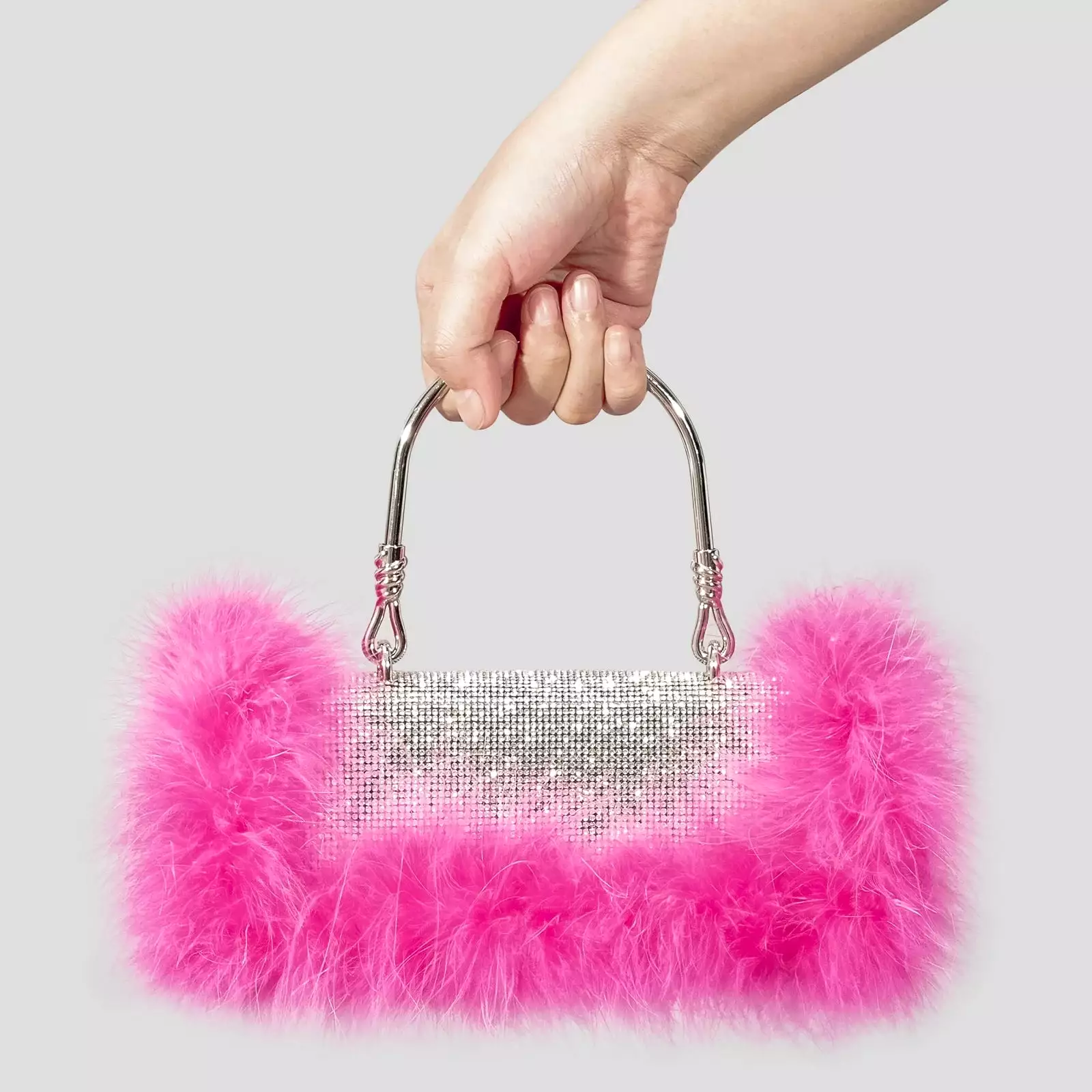 Rhinestone Evening Bag with  Feather Details