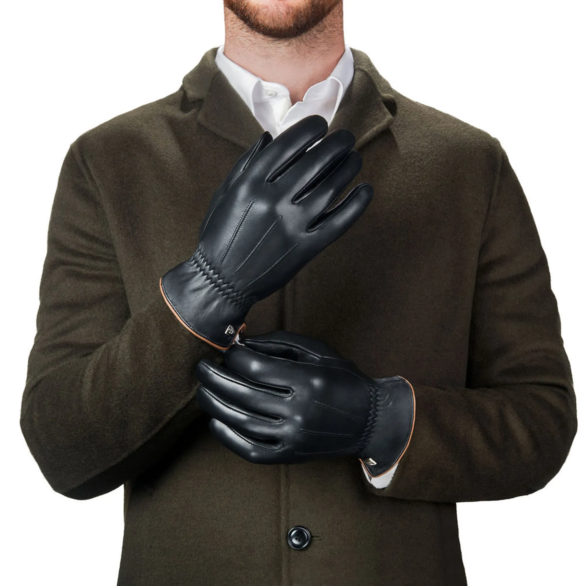 Ridged Real Leather Gloves