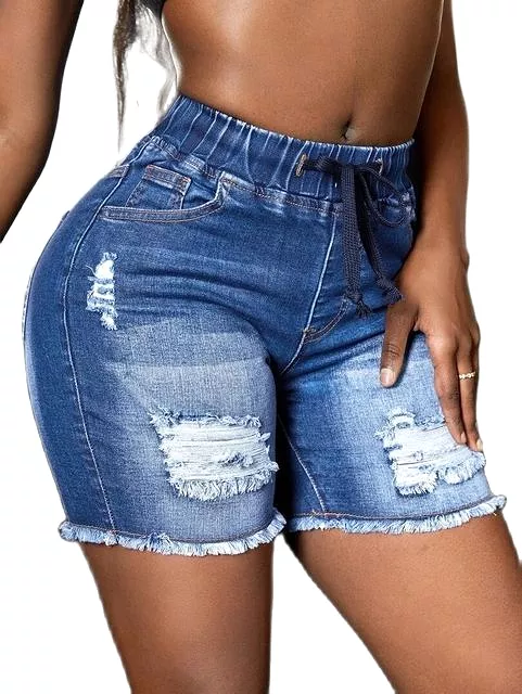 Ripped denim shorts blue for women: Casual Elegance Meets Timeless Style