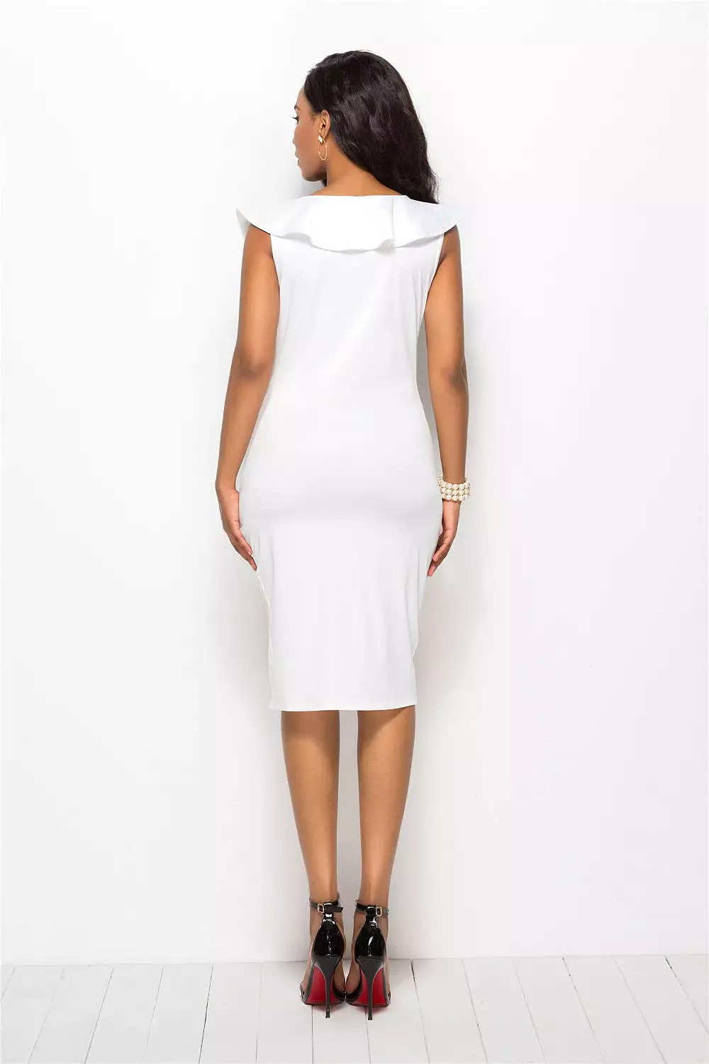 Ruched Ruffled Cap Sleeve Dress