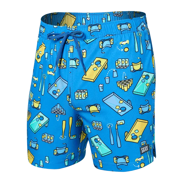 SAXX Men's Oh Buoy Stretch Volley Swim Shorts 5 - Beer Olympics- Racer Blue