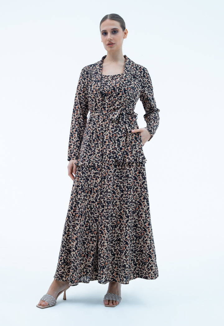 Shawl Collar Printed Maxi Abaya