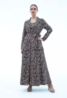 Shawl Collar Printed Maxi Abaya