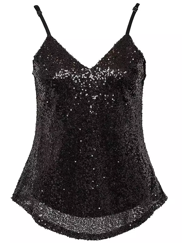 Shimmering Metallic Sequin Tank Top with V-Neck for Women