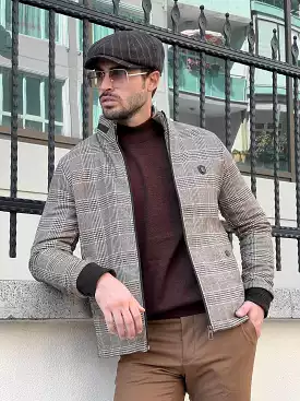 Side Pocket Plaid Wool Beige Coat