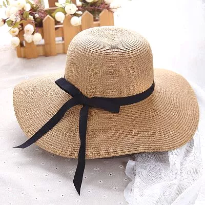 simple Foldable Wide Brim Floppy Girls Straw Hat Sun Hat Beach Women Summer Hat UV Protect Travel Cap Lady Cap Female