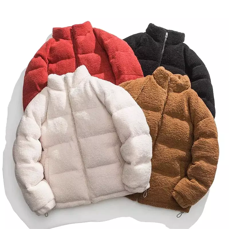 Solid Lambswool Parka Winter Men Clothing Unisex Cotton Coat Hip Hop Zipper Thick Men's Jacket