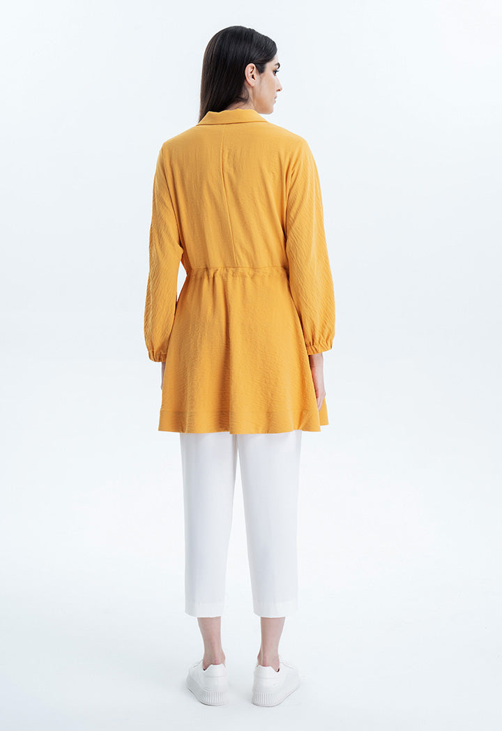 Solid Tunic Blouse With Drawstring Closure