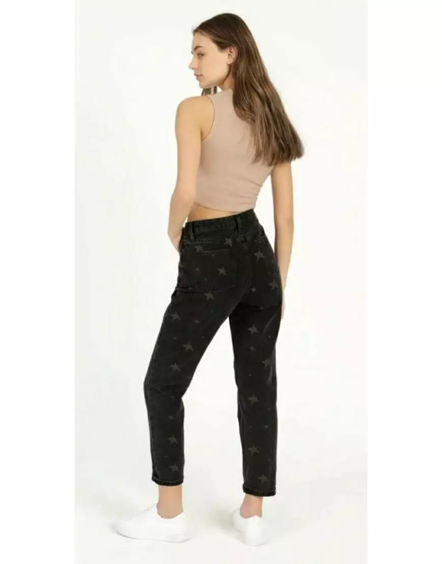 Stars Printed Mom Jeans in Black