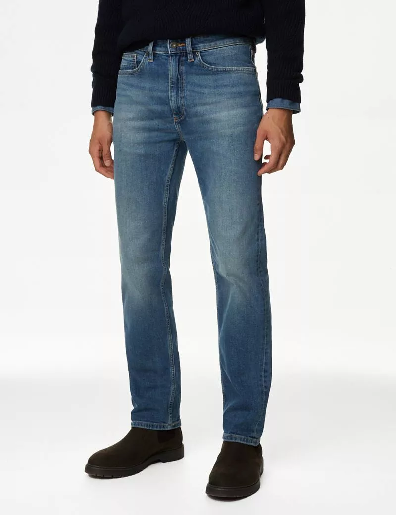 Straight Fit Vintage Wash Stretch Jeans