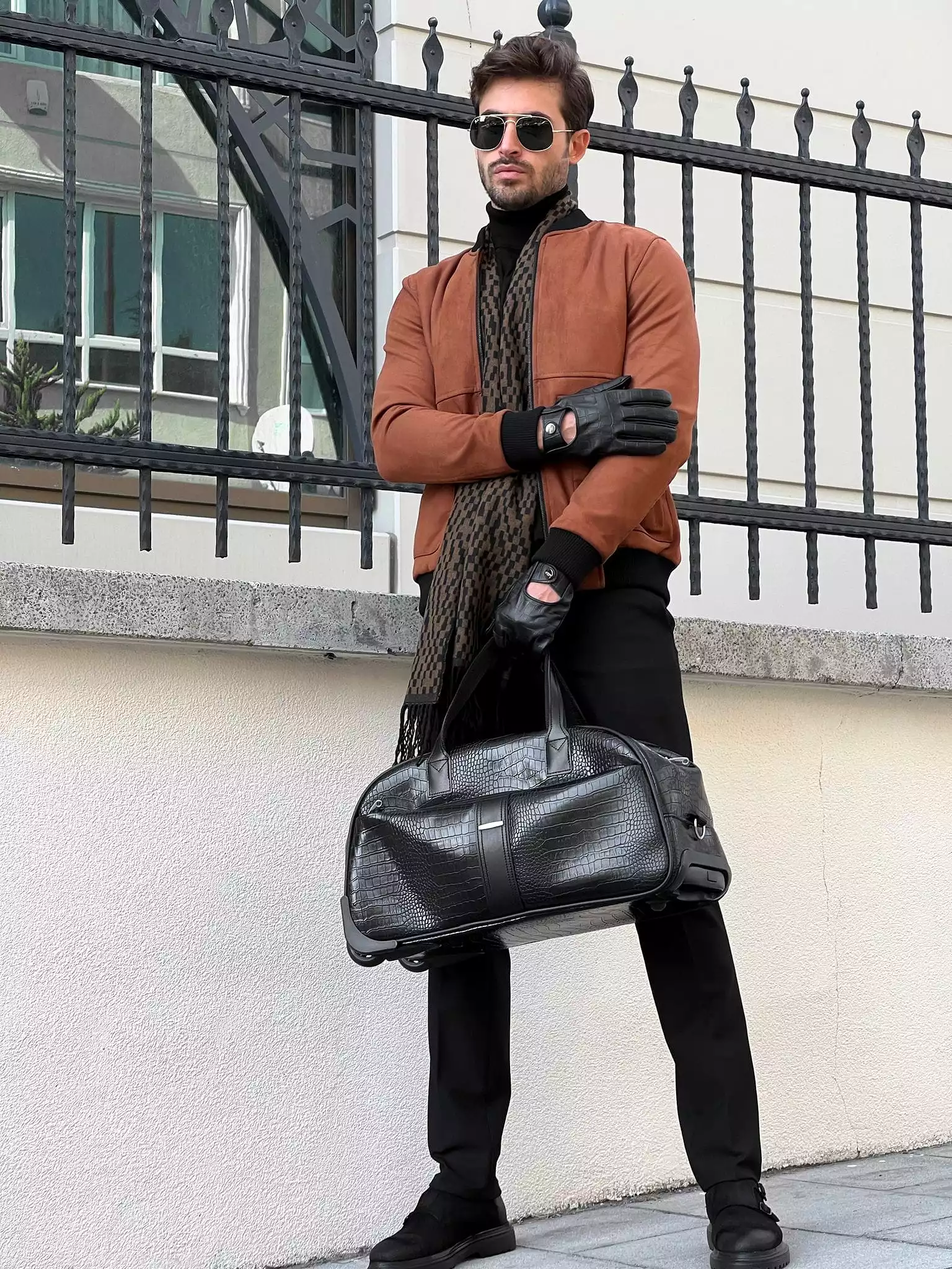 Suede Leather Camel Coat