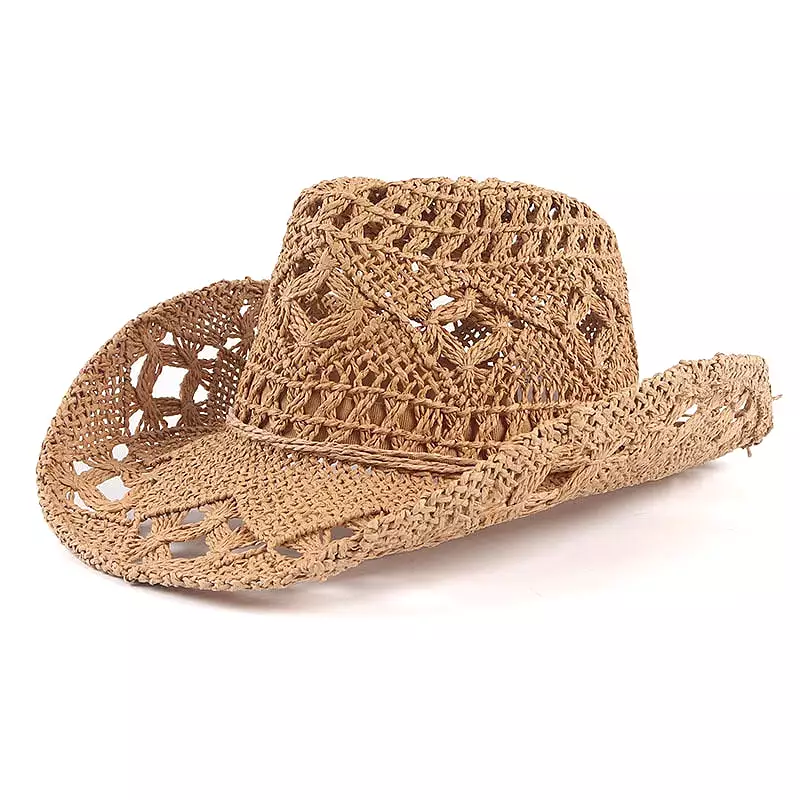 Summer Handmade Cowboy Straw Hat Women Men Summer Outdoor Travel Beach Sun Hats Unisex Solid Western Sunshade Cap