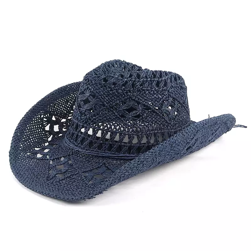 Summer Handmade Cowboy Straw Hat Women Men Summer Outdoor Travel Beach Sun Hats Unisex Solid Western Sunshade Cap