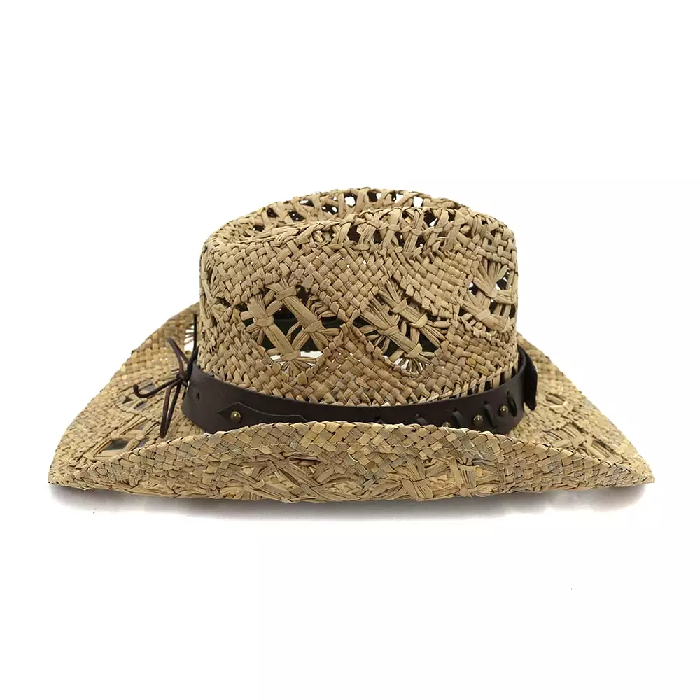 Summer Outdoor Sun Protection Cowboy Straw Hat for Men Women Wide Brim Beach Cap Natural Salt Grass Handmade Crochet Sunhat