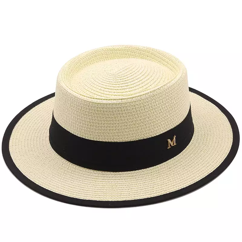 summer sun hat ladies fashion girl straw hat ribbon bow beach hat casual grass flat top panama hat bone womens visor cap